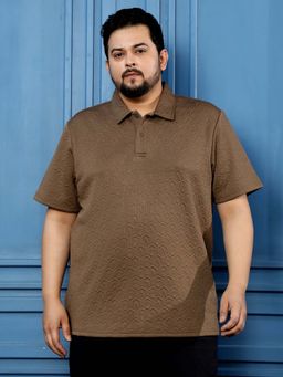 Instafab Plus - Mens Brown Textured Half Sleeves Regular Polo T-Shirt