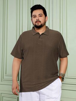 Instafab Plus - Mens Brown Textured Half Sleeves Regular Polo T-Shirt