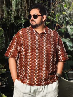 Instafab Plus - Mens Rust Geometric Half Sleeves Regular Polo T-Shirt