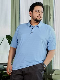 Instafab Plus - Mens Sky Blue Self Design Half Sleeves Regular Polo T-Shirt