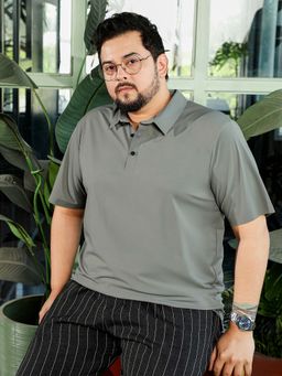 Instafab Plus - Mens Grey Solid Half Sleeves Regular Polo T-Shirt