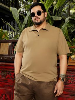 Instafab Plus - Mens Khaki Solid Half Sleeves Regular Polo T-Shirt