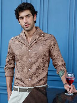 CAHOOT - Mens Light Brown Full Sleeves Regular Fit Party Shirt