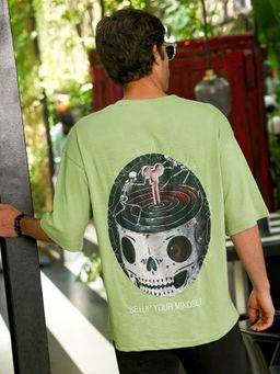 CAHOOT - Mens Lime Green Graphic Half Sleeves Oversized Fit T Shirt