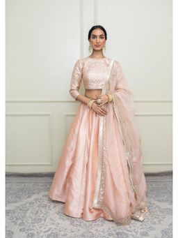 Sheetal Batra - Aafiyah-Pearl Pink Tilla Embroidered Lehenga With Blouse And Dupatta Set