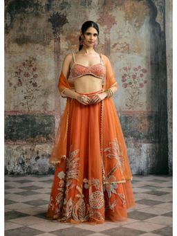 Saanjh by Lea - Sahana Orange Hand Embroidered Lehenga Set With Dupatta
