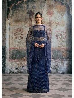 Saanjh by Lea - Layra Navy Blue Hand-Embellished Lehenga Set With Cape Dupatta