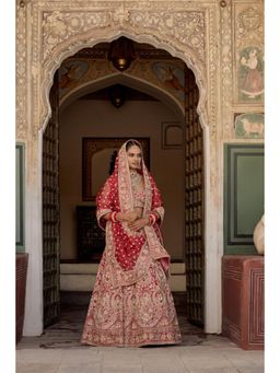Sheetal Batra - Sanaa Raw Silk Red Bridal Lehenga With Blouse And Dupatta Set
