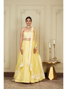 Sheetal Batra - Samrina - Lemon Yellow Lehenga With Bustier Blouse And Dupatta Set