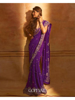 Gopi Vaid - Golconda Yamini Purple Saree with Stitched