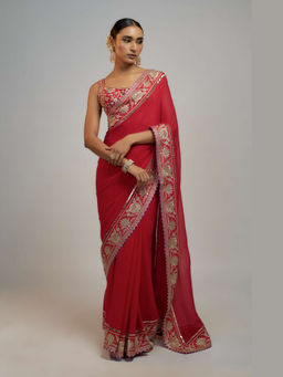 Gopi Vaid - Golconda Vidhi Red Saree with Stitched