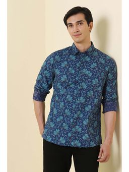 Allen Solly - Men Teal Print Full Sleeves Casual Shirt