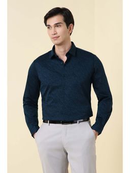 Allen Solly - Men Navy Blue Regular Fit Print Full Sleeves Formal Shirt