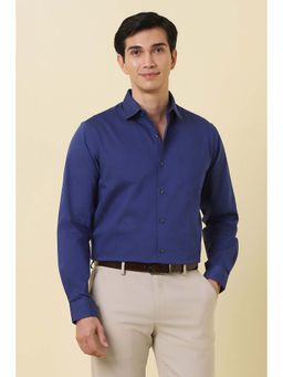 Allen Solly - Men Navy Blue Regular Fit Textured Full Sleeves Formal Shirt