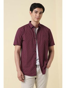Allen Solly - Men Maroon Regular Fit Half Sleeves Casual Shirt