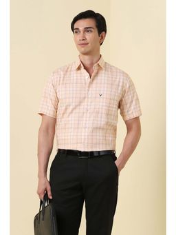Allen Solly - Men Beige Regular Fit Check Half Sleeves Formal Shirt