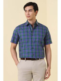 Allen Solly - Men Green Regular Fit Check Half Sleeves Formal Shirt