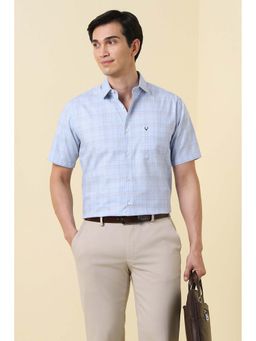 Allen Solly - Men Blue Regular Fit Check Half Sleeves Formal Shirt