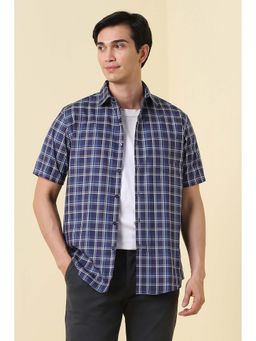 Allen Solly - Men Navy Blue Regular Fit Check Half Sleeves Casual Shirt