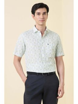Allen Solly - Men Cream Regular Fit Print Half Sleeves Formal Shirt