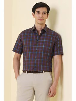 Allen Solly - Men Brown Regular Fit Check Half Sleeves Formal Shirt