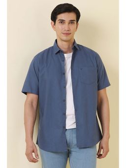 Allen Solly - Men Navy Blue Regular Fit Solid Half Sleeves Casual Shirt