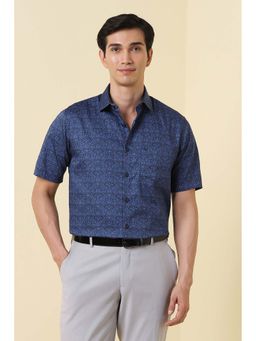Allen Solly - Men Navy Blue Regular Fit Print Half Sleeves Formal Shirt
