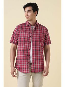 Allen Solly - Men Red Regular Fit Check Half Sleeves Casual Shirt