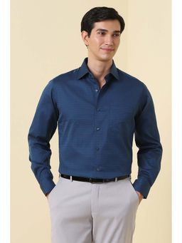Allen Solly - Men Navy Blue Textured Full Sleeves Formal Shirt