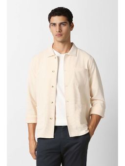 Van Heusen - Men Beige Textured Full Sleeves Casual Shirt
