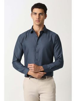 Van Heusen - Men Navy Blue Textured Full Sleeves Party Shirt