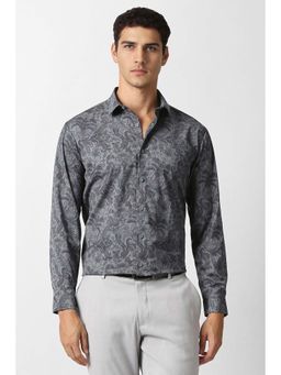 Van Heusen - Men Grey Print Full Sleeves Party Shirt