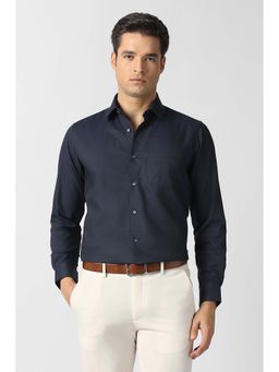 Van Heusen - Men Navy Blue Textured Full Sleeves Shirt