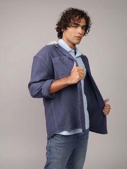 American Eagle - Men Navy Blue Ae Hooded Flannel Shirt