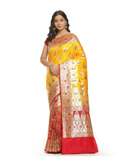 Banarasi Silk Works - Women Metallic Katan Silk Saree with Unstitched Blouse