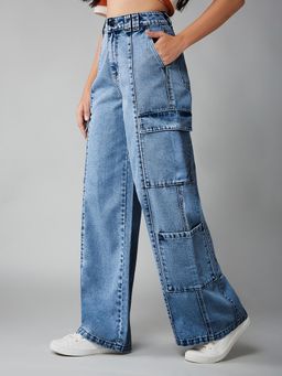 DOLCE CRUDO - Women Light Blue High Rise Regular Length Denim Jeans