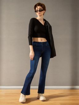DOLCE CRUDO - Womens Blue Bootcut Mid Rise Regular Length Denim Stretchable Jeans