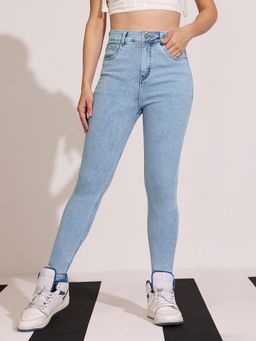 DOLCE CRUDO - Womens Blue Skinny Fit High Rise Regular Length Stretchable Jeans