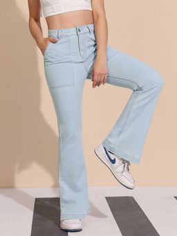 DOLCE CRUDO - Women's Light Blue Bootcut High Rise Regular Stretchable Denim Jeans