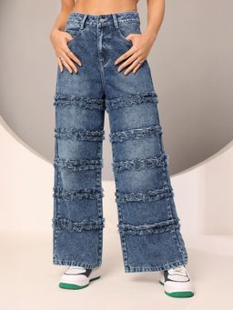 DOLCE CRUDO - Women's Blue Wide-Leg High-Rise Regular-Length Denim Jeans