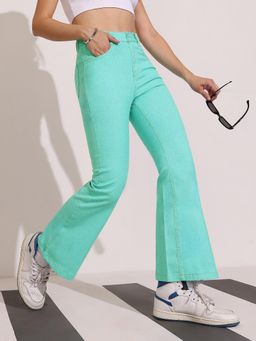 DOLCE CRUDO - Women's Turquoise Bootcut Regular-Length Stretchable Denim Pants