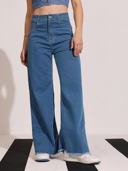 DOLCE CRUDO - Women's Blue Solid Regular Fit Jeans