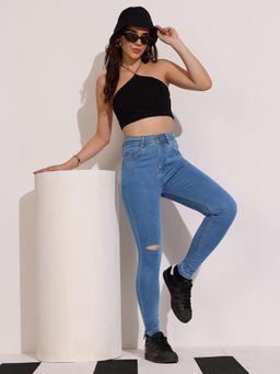 DOLCE CRUDO - Women's Blue Solid Skinny Fit Jeans