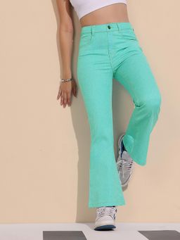 DOLCE CRUDO - Women's Turquoise Solid Regular Fit Jeans