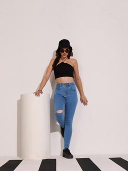 DOLCE CRUDO - Women Blue Skinny High-Rise Distressed Regular Denim Jeans