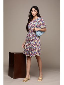 Label Ritu Kumar - Yellow Botanic Print Knee Length Dress
