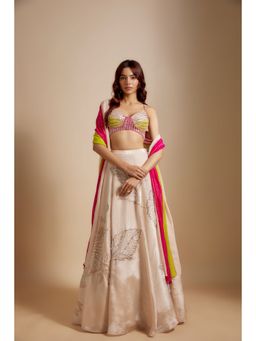 Masumi Mewawalla - Peach Embroidered Lehenga with Blouse and Dupatta (Set of 3)