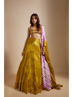 Masumi Mewawalla - Mustard Lehenga with Embroidered Blouse and Dupatta (Set of 3)