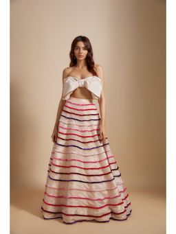 Masumi Mewawalla - Pink Embroidered Lehenga with Bow Bustier (Set of 2)
