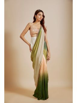 Masumi Mewawalla - Green Ombre Pre Draped Saree with Stitched Blouse